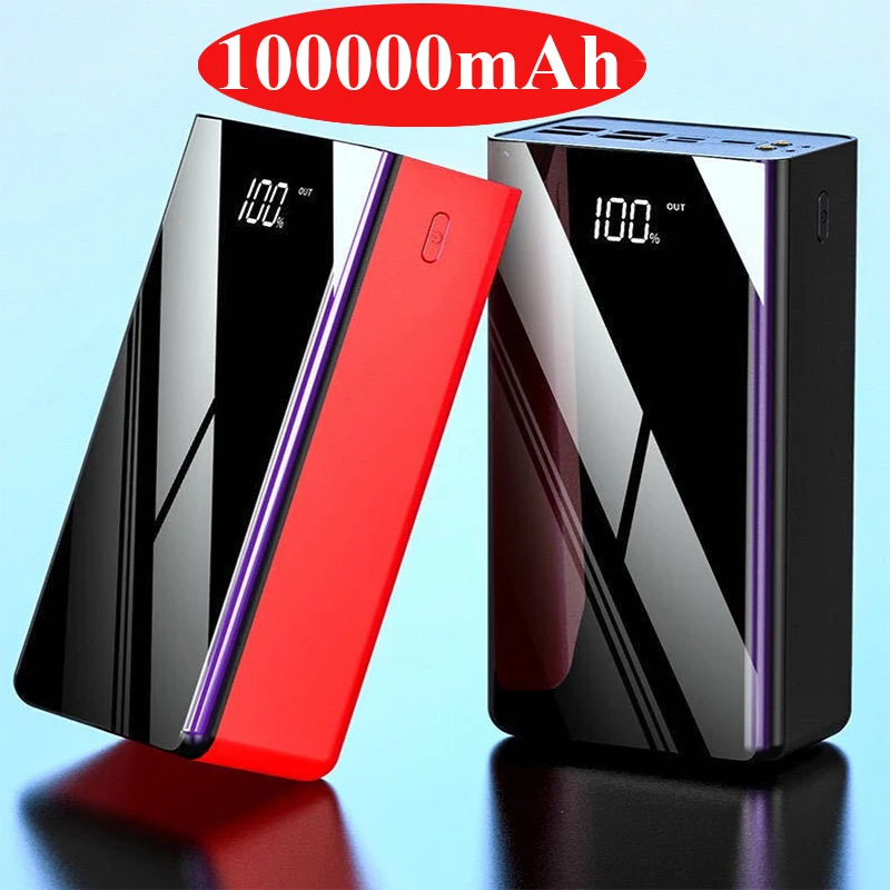 

100000mAh Power Bank Full Mirror Screen Portable Fast Charger Powerbank External Battery Pack Poverbank for Xiaomi Mi iPhone 12