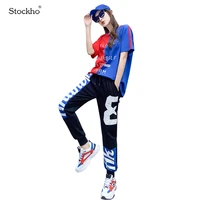 womens sportswear sets spring summer fashion short sleeved sports leisure sets printed t shirt trousers outdoor sport suits