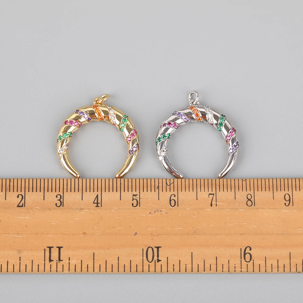 

5Pcs/Lot Rainbow Zirconia Crescent Moon Shape Pendant Fidings,Gold Silvery Moon Charms Fashion DIY Jewelry Making Findings