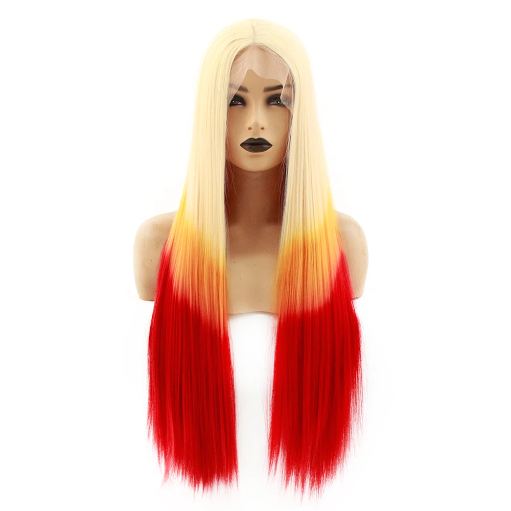 V'NICE светло желтый красный кружевной передний парик Ombre Glueless Синтетические