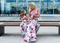 matching family outfits clothes mother daughter dresses clothes 2020 summer sleeveless floral long dress mom and daughter dress