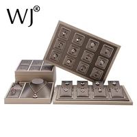 brown pu ring earrings pendant necklace jewelry display stand set tray bangle bracelet storage case holder organizer leather kit