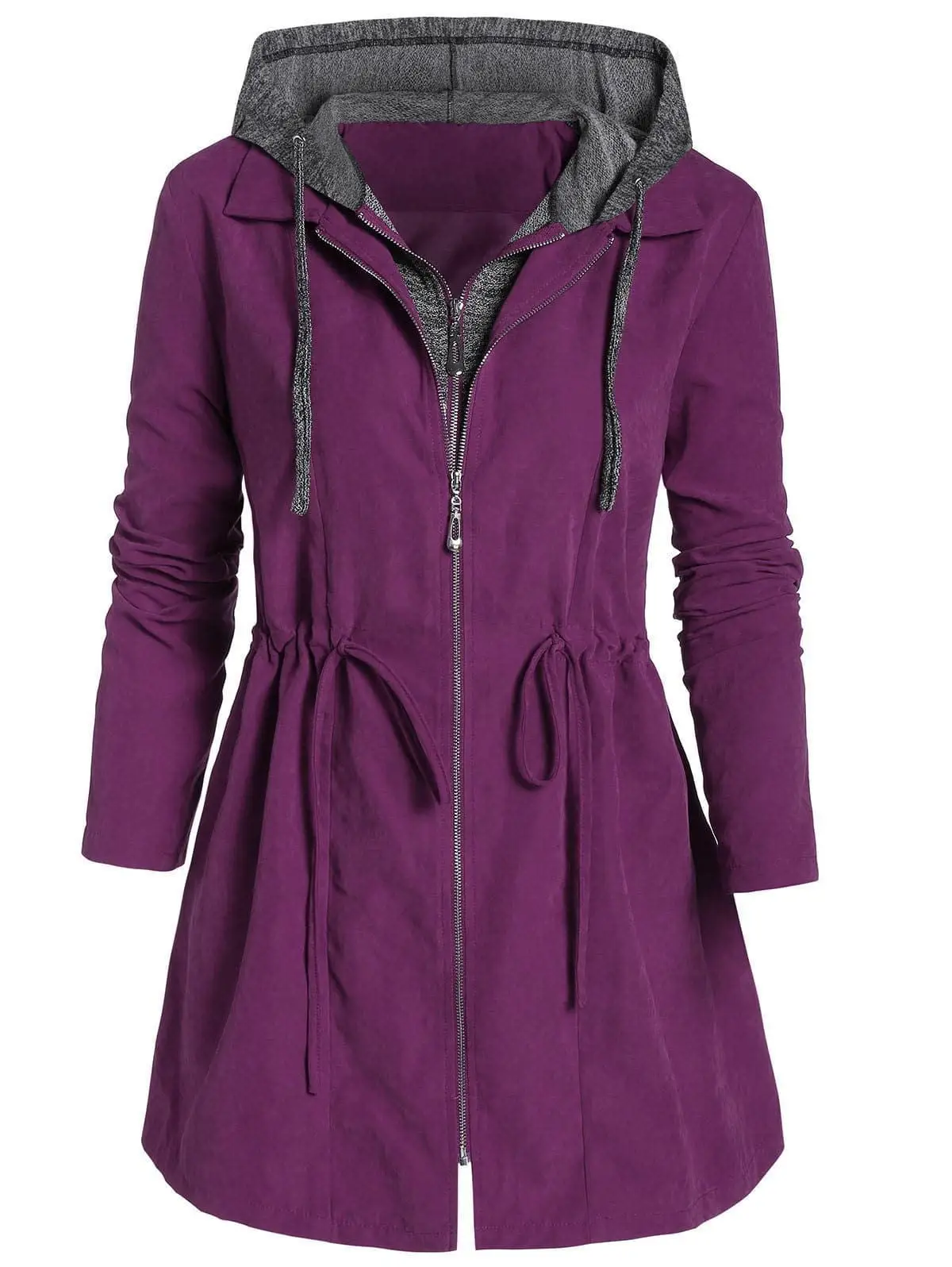 

2021 New Style Women's Fashion Mid-length Cotton Coat Jacket, Winter Coat Zipper Fake Two-piece Hooded Plus Size Cotton Coat