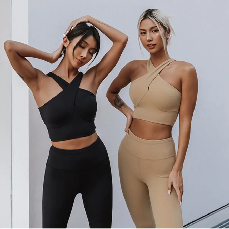 Для женщин спортивный бюстгальтер сексуальный назад со скрещенным ремешком Йога