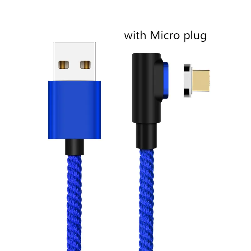 Blue Micro USB Магнитный Кабель 90 градусов 3A, кабель Micro USB type C, кабель для быстрой зарядки и передачи данных для iPhone XS MAX XR SAMSUNG S10 Plus S9+ S8 Note 9 - Цвет: Blue Micro USB