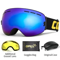 copozz ski goggles with case yellow lens uv400 anti fog spherical ski glasses skiing men women snow goggles lens box set