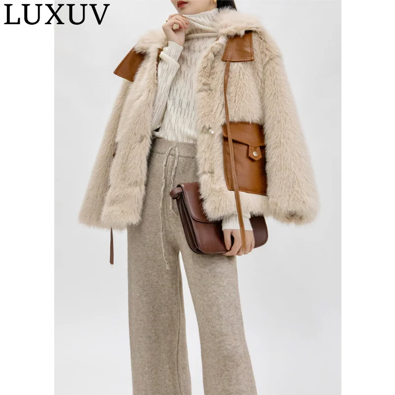LUXUV Women's Imitate Fox Fur Coat Design Outwear Winter Jacket Overcoat Female Natural Parka Warm Clothing Plush Aesthetic Chic