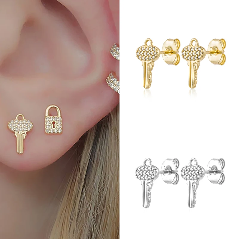 

ISUEVA New Design Key Women Earrings 18K Gold Filled Cubic Zircon Stud Earrings Key Earrings Women Jewelry Party Accessories
