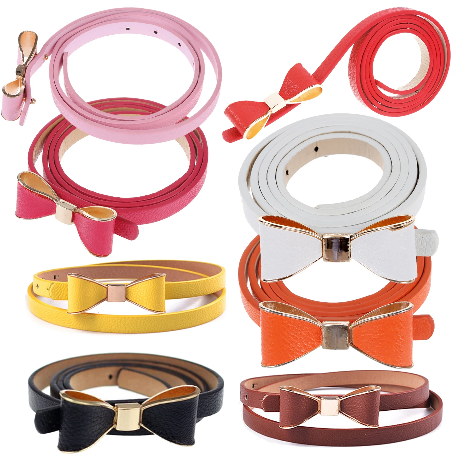 

Женская Карамельный цвет бантом пояс из полиуретановой кожи-белый