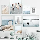 Рисунок на холсте с изображением чайки, пляжа, с мостом и лодкой, домашнего художественная стена с цитатой, скандинавские плакаты и принты, настенные картины для украшения гостиной