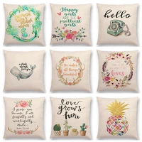 flowers garland decorative letter brave confidence love hopewords cushion cover