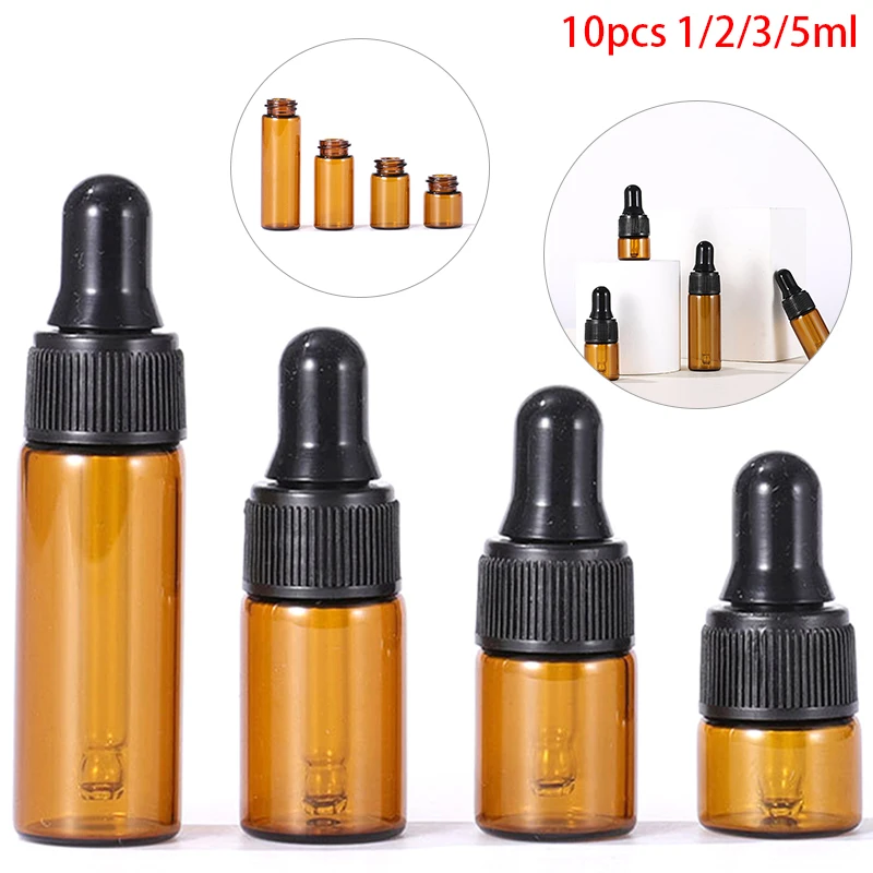 

10pcs 1/2/3/5ml Refillable Essential Oils Travel Bottle Container Makeup Empty Amber Glass Dropper Bottle With Pipette