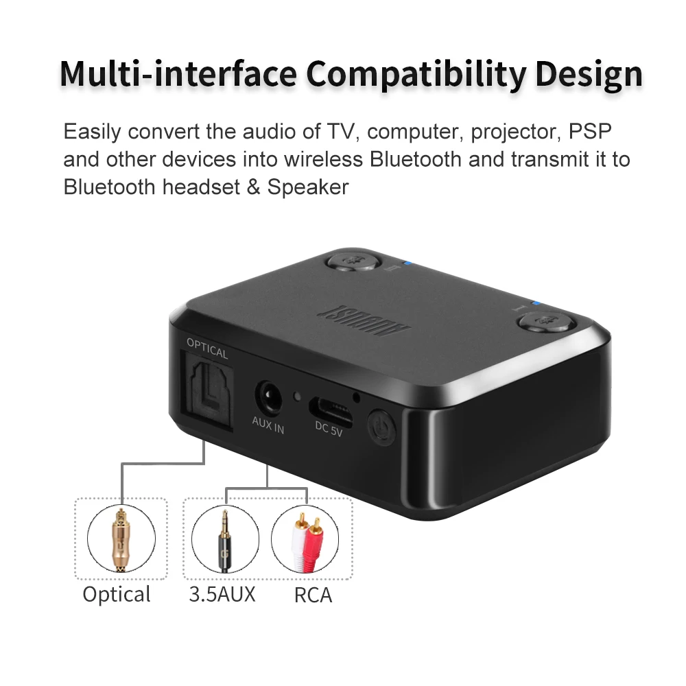 AptX с низкой задержкой оптический аудио Bluetooth передатчик для ТВ беспроводной аудио адаптер для двойных наушников или динамиков MR270