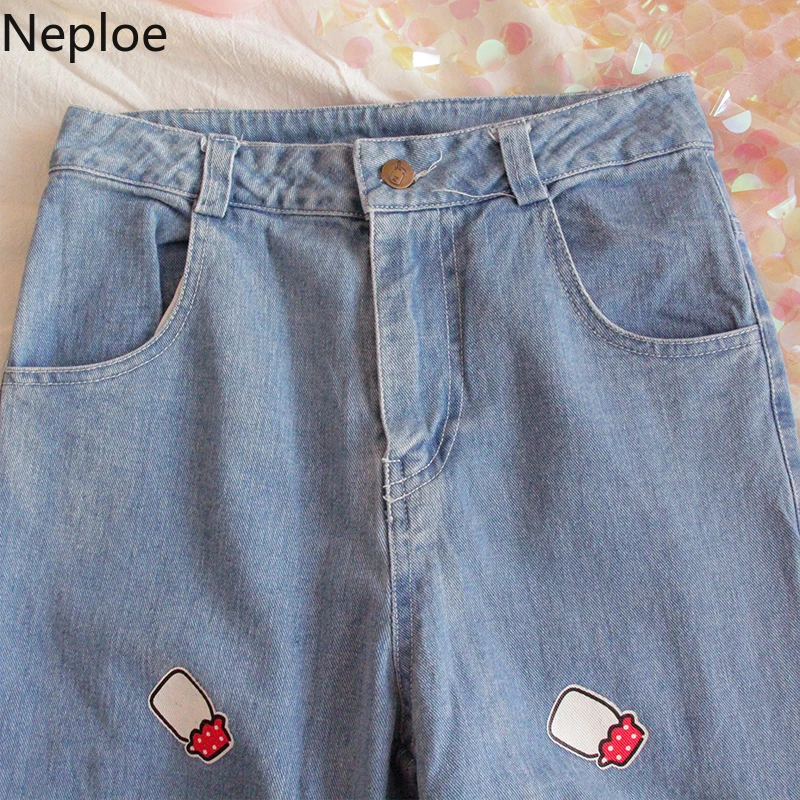 Свободные брюки Neploe в стиле Харадзюку с коровьим принтом прямые джинсовые