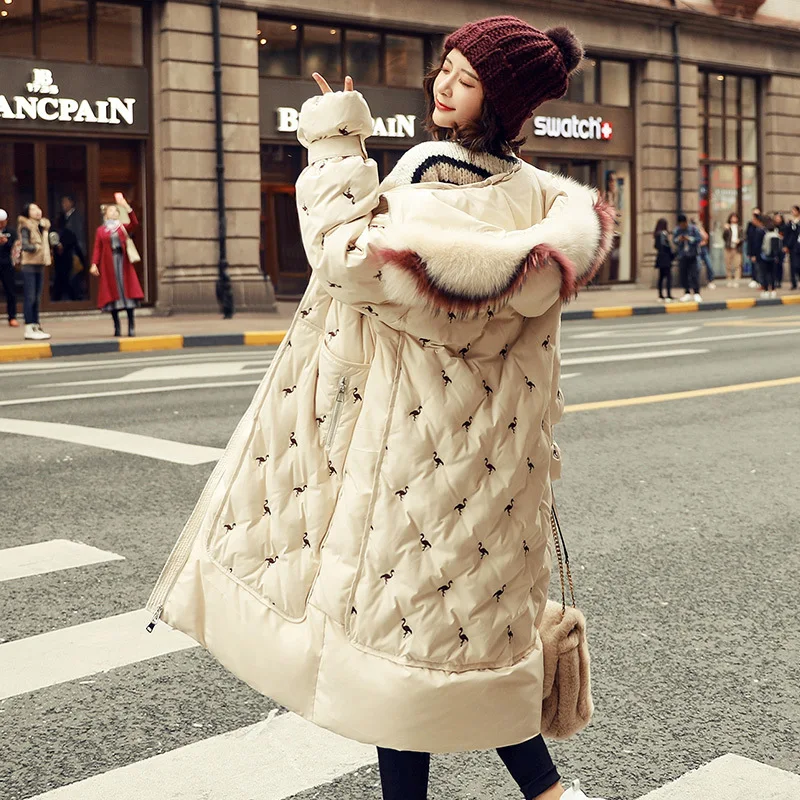 Женский пуховик на белом утином пуху Зимняя Толстая куртка с большим воротником