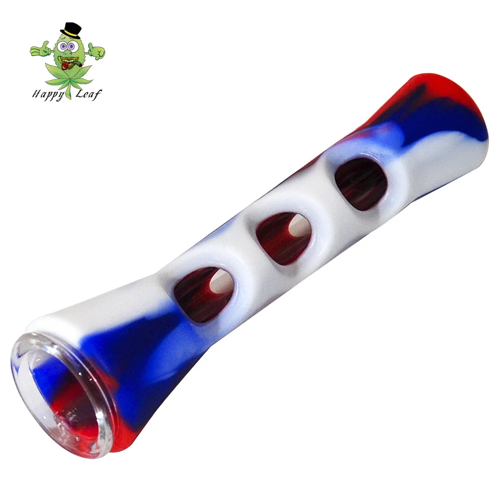 

10Pcs/lot Glass Pipe 79MM Length Horn Shape Herb Tobacco Pipe with Silicone Skin One Hitter Dugout Pipes Smoking Accessories