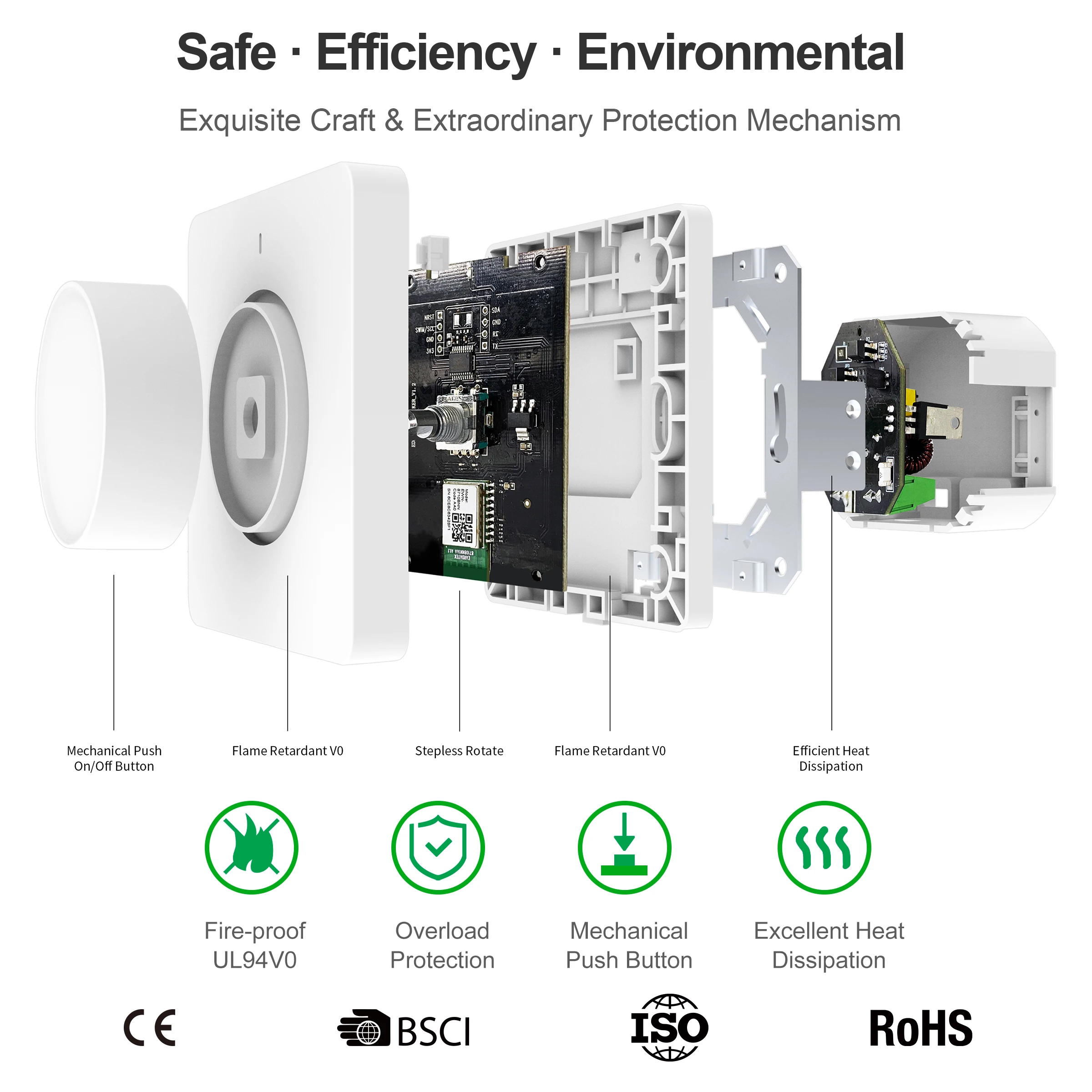 Умный Wi Fi переключатель света Tuya настенный с регулируемой яркостью 100 240 В