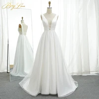 plain satin ivory wedding dresses tulle sexy v a line wedding gowns women bridal dress court train open back bridal gowns bride
