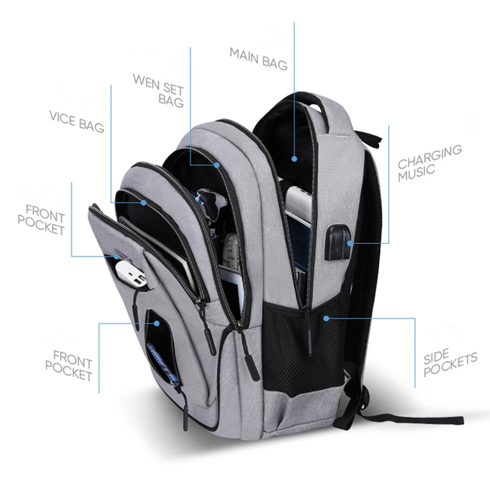 

Business Bags With USB Earphone Charging Port Day Pack