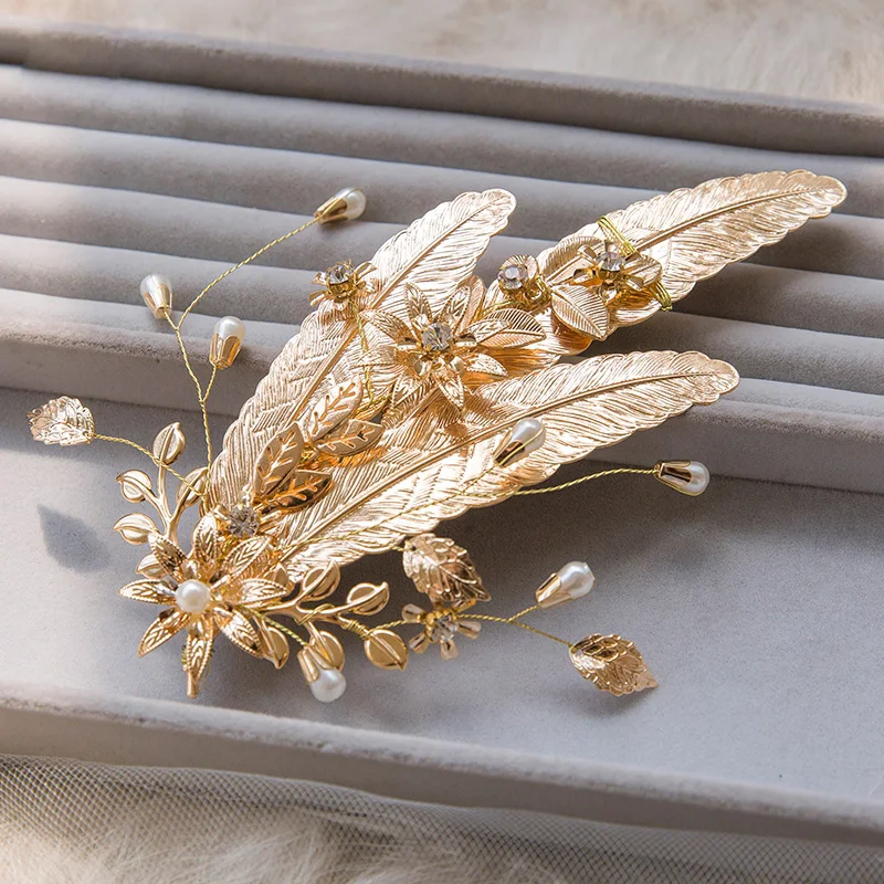 Золотой ручной работы женский головной убор свадебный тиара для волос с зажимом