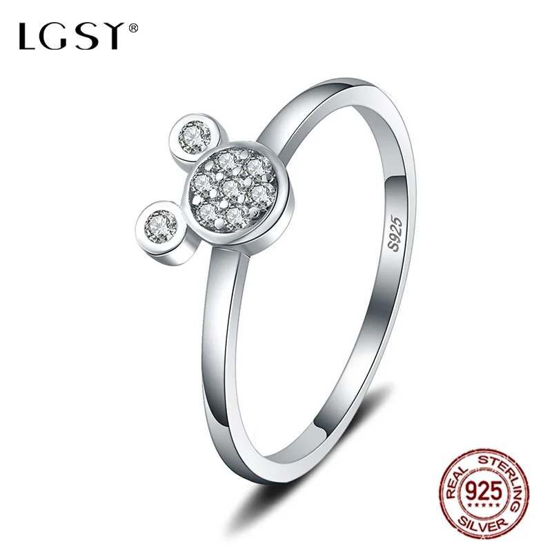

LGSY Fine Jewelry 925 Sterling Silver Rings Fashion Jewelry Crystal Simple Round Rings Mickey Sweet Female Finger Ring DR1010