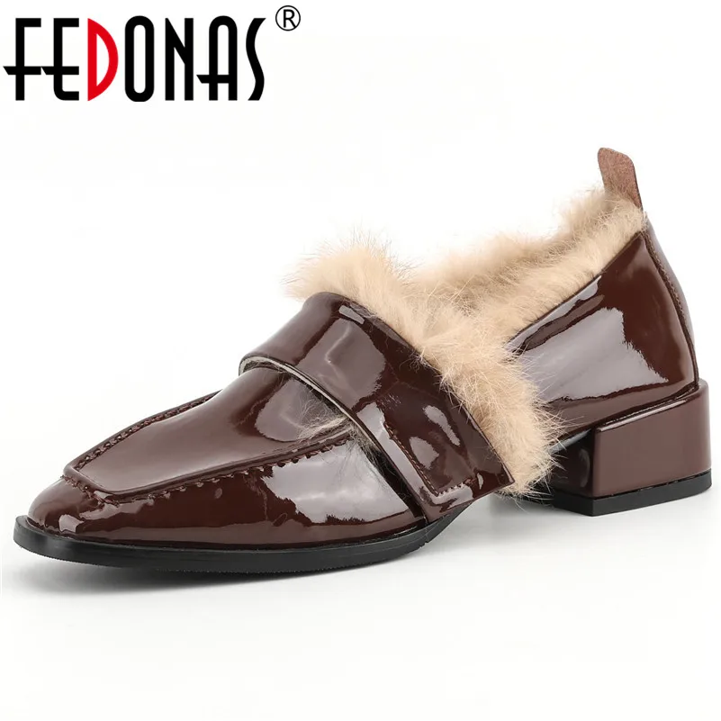 FEDONAS/Новинка 2021 года Теплые плюшевые женские туфли-лодочки Брендовая