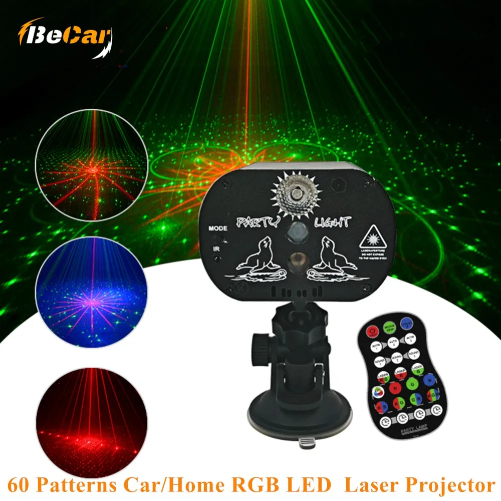 

60 Pattern RGB Car Lamp Home LED Disco Light 5V USB Recharge RGB Laser Projection Lamp Auto Lighting Show for KTV DJ Dance Floor