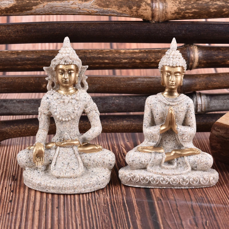 

Статуи Будды, искусственная зернистая статуэтка, домашний декор, полимерные сидячие миниатюрные домашние декорации