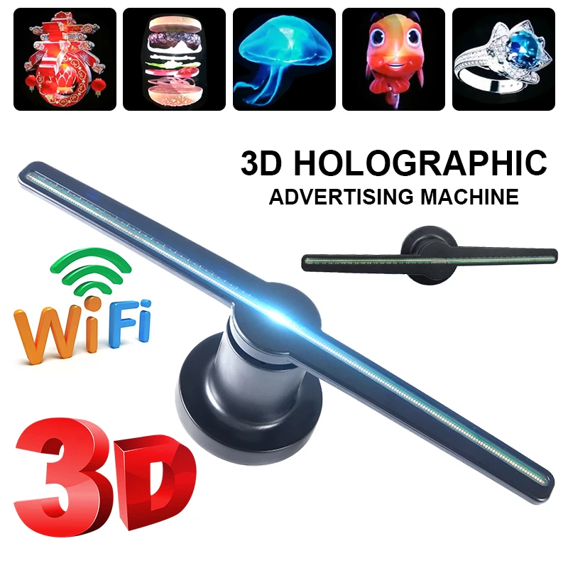 AC 100-240V подключаемый 3D голографический проектор, светильник, рекламный дисплей, светодиодный вентилятор, голографическая лампа, 3D пульт дистанционного управления, голограмма, плеер