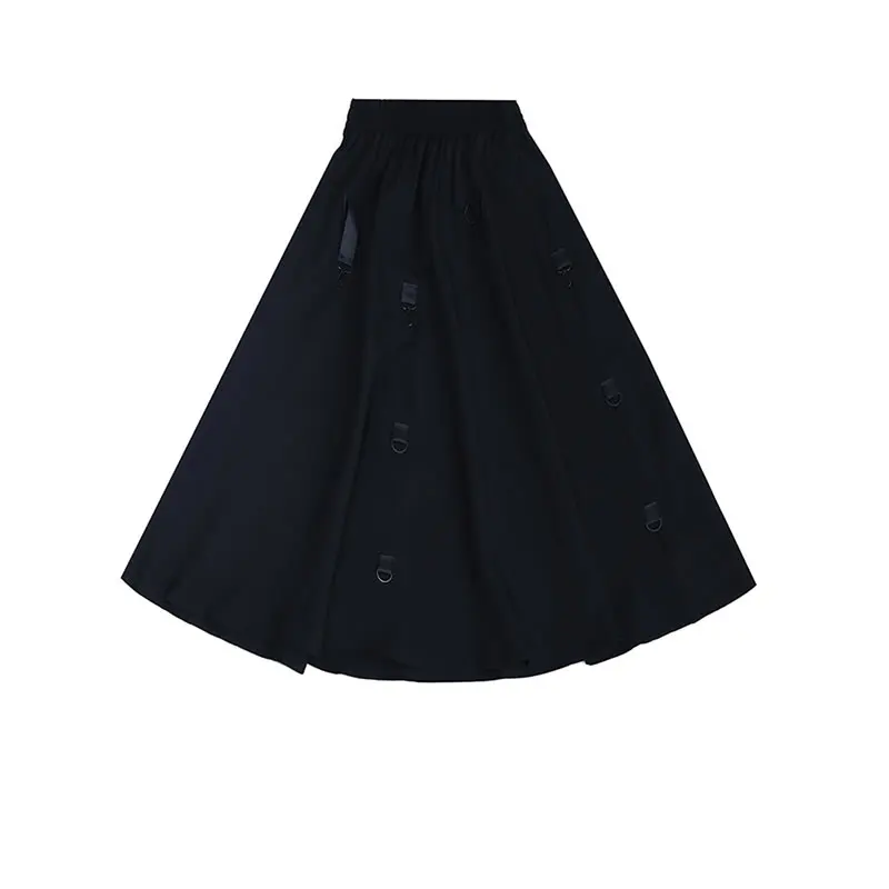 

XITAO Patchwork Draped Button Skirt Women 2021 Spring Casual Fashion New Style Temperament All Match High Waist Skirt ZY4328
