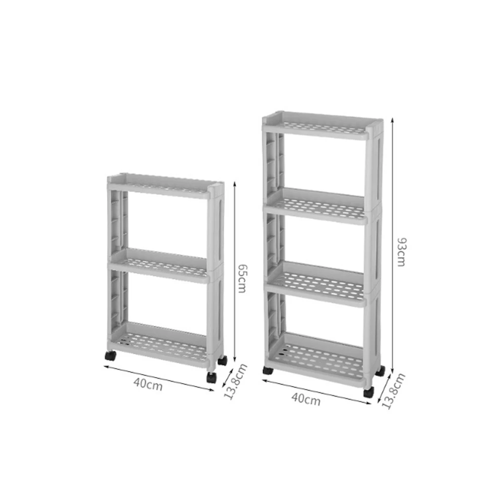 

2/3/4 Layer Gap Kitchen Storage Rack Slim Slide Tower Movable Assemble Plastic Bathroom Shelf Wheels Space Saving Organizer