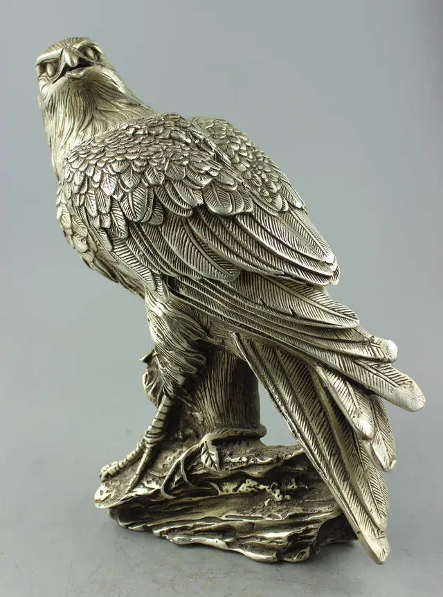

Chinese Old Handwork Tibet Silver Carve Eagle On Tree Box & Statu