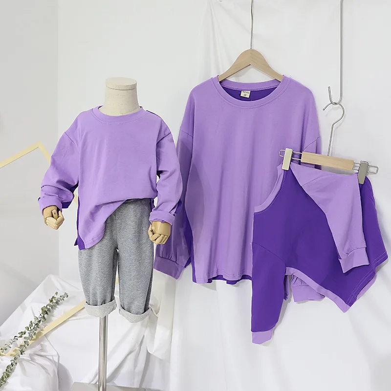 

Mother Kids Hoodies Fashion Purple Family Matching Outfits Mom and Daughter Matching Clothes Spring Autumn Long Sleeve Hoodie