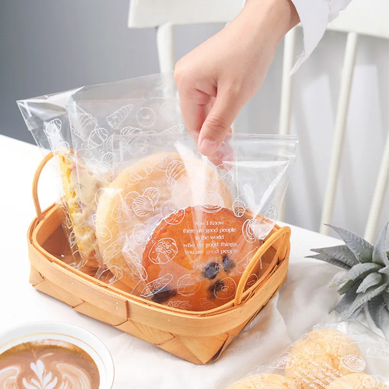 

100 шт./лот, прозрачный мешок для выпечки хлеба, Бисквитное печенье, самоклеющиеся пакеты, вечерние свадебные принадлежности