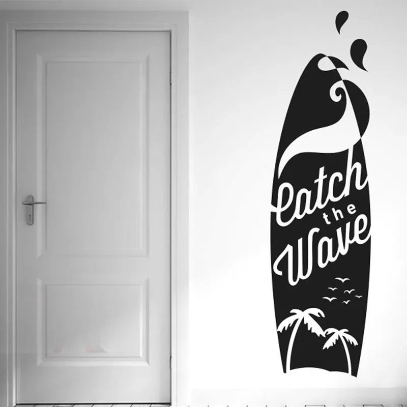 

Catch The Wave Surf Board Wall Stickers Vinyl Art Decals Coco Seagull Silhouette Sports Decal For Bedroom Waterproof YD03