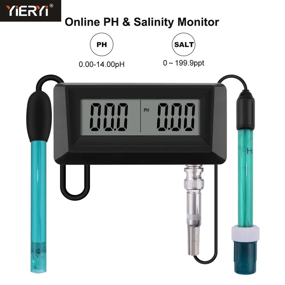 

Yieryi New Online PH & Salinity Monitor 2in1 PH Meter&Salinity Tester For Aquarium Pool Spa Seawater Horticultural Water Quality