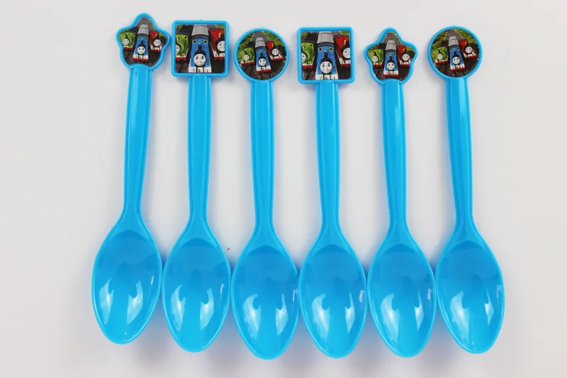 6pcs spoon Томас поезд тематическая вечеринка на день рождения набор столовых приборов вечерние декоративная соломинка ребенок подростковый мальчик вечерние украшения - Цвет: 6pcs spoon