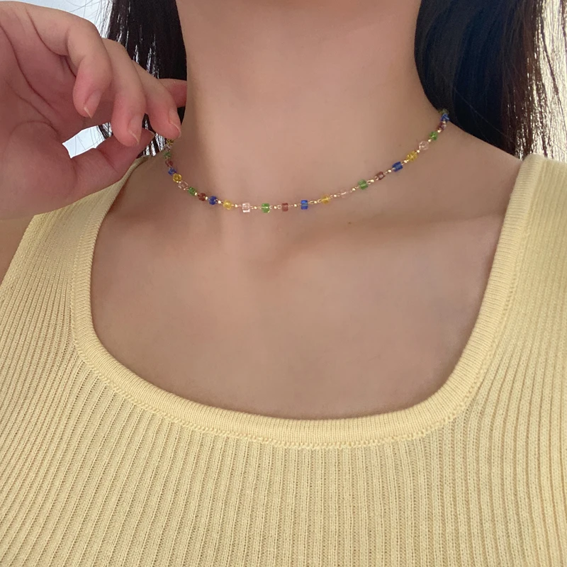 

Modern Jewelry Seed Beads Necklace 2021 New Design Sweet Hot Selling One Layer Choker Necklace For Girl Fine Accessories