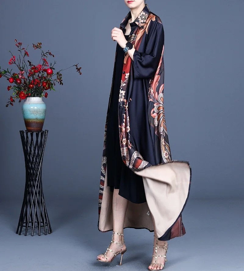 

2021 Spring and Summer Fashion New Casual Loose Female Cardigan Jacket Printing Retro Long Elegant Temperament Female Jacket