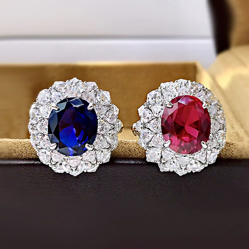 

Pure Sterling Silver 925 Ring Super Chrams Big 5 Carats Ruby Blue 5A Zircon Rings For Women Party Accessories Fine Jewelry