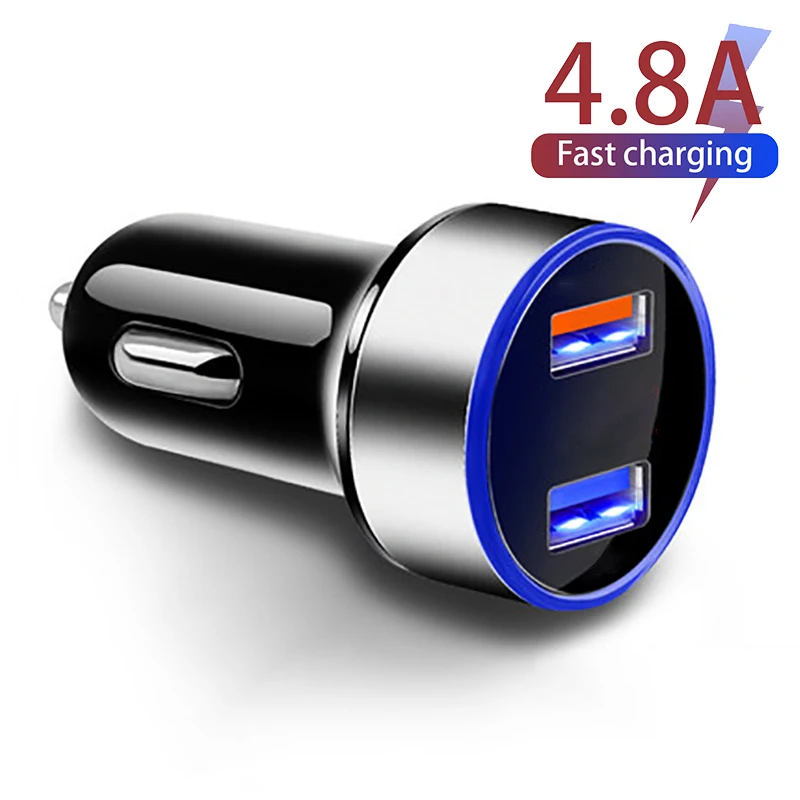 Мини USB Автомобильное зарядное устройство 4.8A 2 порта быстрой зарядки Quick Зарядное