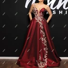 Элегантные бордовые атласные вечерние платья для выпускного вечера с кружевной аппликацией арабские платья для вечеринки вечернее платье