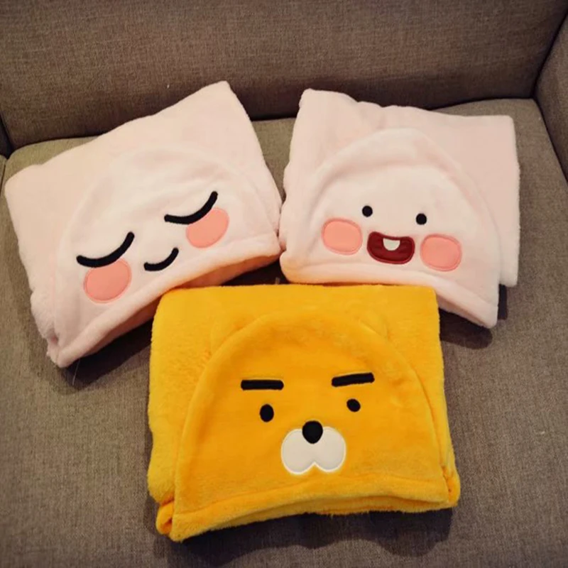 

Cartoon Anime Series Kakao APEACH RYAN Plush Toys Cloak Lazy Blanket Shawl Travel Portable Exquisite Birthday Gift Girl
