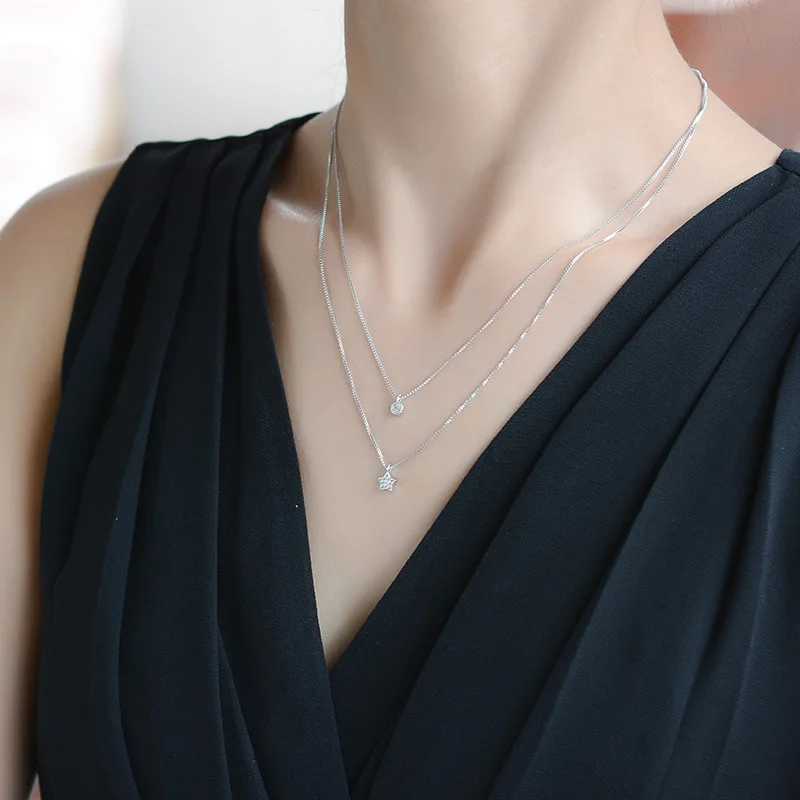 Женское Двухслойное ожерелье с кулоном в виде звезды из стерлингового серебра 925