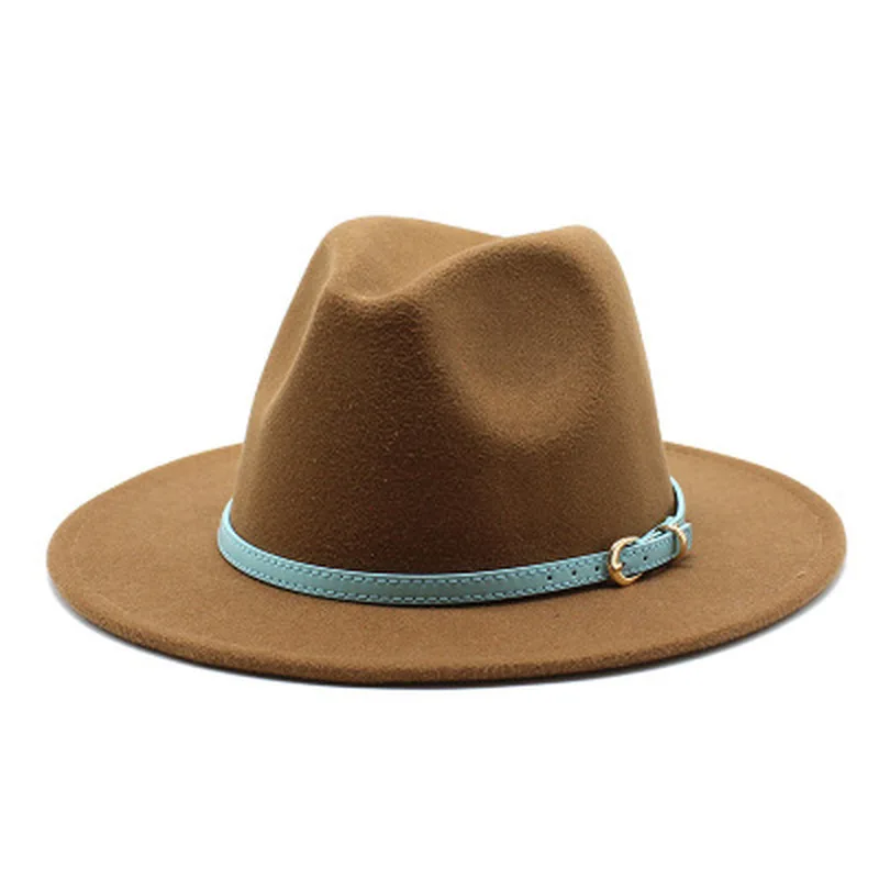

fedora hats women men solid color wide brim fascinator women hats winter blue white designed luxury brand belt women felted hats