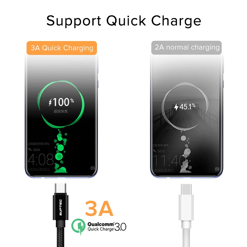 SUPTEC usb type-C кабель 3A провод для быстрого заряда USB-C кабель для передачи данных Quick Charge 3,0 шнур для samsung S9 S8 Xiaomi mi9 type-C устройств