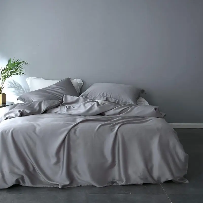 

White Gray Silk Bed sheet Queen king size Bedding Set Luxury Bed cover Fitted sheet Bed Set Duvet Cover Pillowcase parure de lit