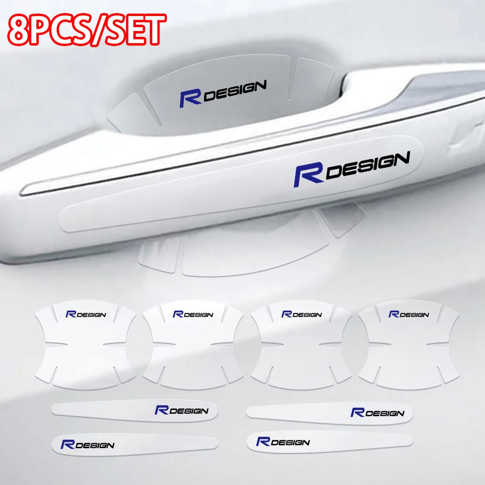 

8Pcs Transparent Car Door Handle Sticker RDESIGN Badge Anti Scratch Protector Film For Volvo XC60 XC90 V40 V50 V90 V70 S60 S40