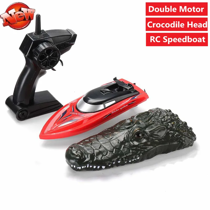 

High Speed Remote Control RC Racing Boat dual motor Simulation Crocodile Head Crocodile & boat 2 to 1 RC Speedboat Toy Funny toy