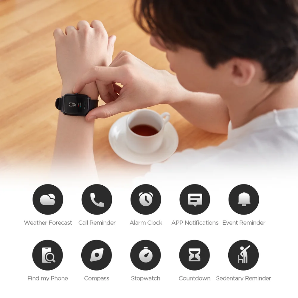 Смарт часы Amazfit Bip Lite 45 дней Срок службы батареи 3ATM в соответствии со стандартом